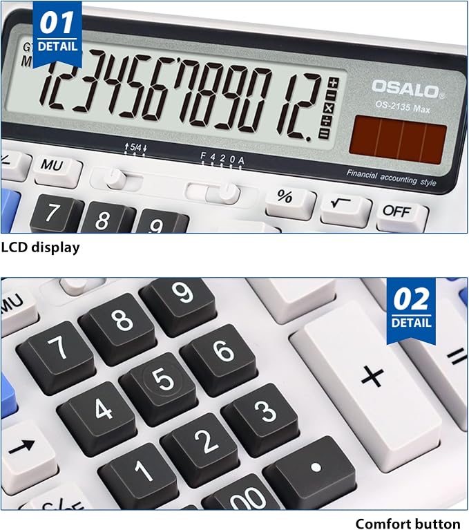 Desktop Calculator, Extra Large LCD Display Computer Button 12 Digits - Image 6