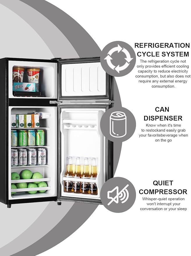 Refrigerator with Freezer 3.8 Cu.Ft Top-Freezer Compact Refrigerator Black | 7 Level Adjustable Thermostat Control, 2 Door, Lock Fresh, Energy Saving - Image 3