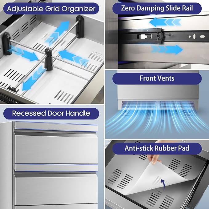 3 Drawers Beverage Refrigerator, 190 Cans 24'' Beverage Fridge with Wheels, Outdoor Waterproof, All Stainless Steel Body, Undercounter or Freestanding, Drink Fridge for Home, Patio & Commercial - Image 6