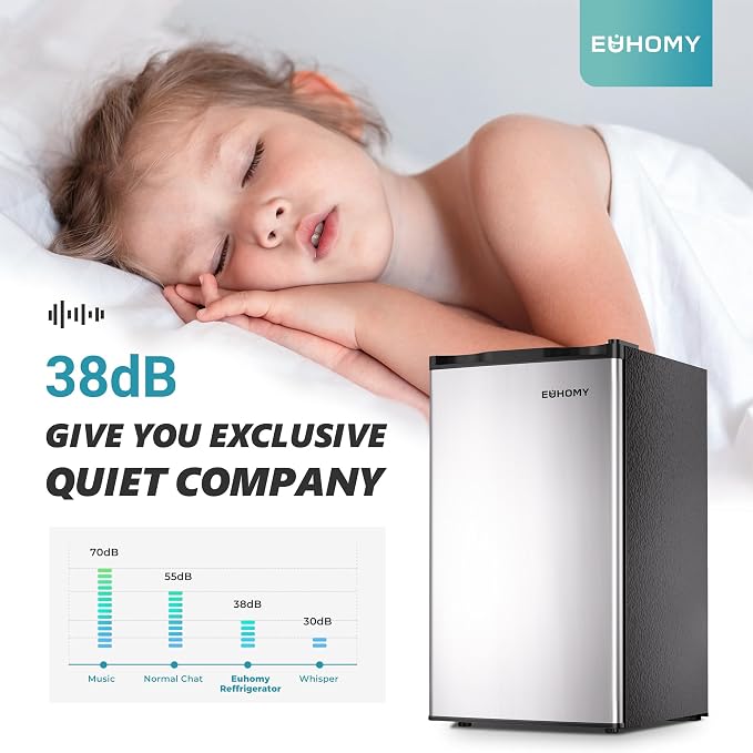 EUHOMY 3.2 Cu.Ft Mini Fridge with Freezer, Single Door Compact Refrigerator, Energy Saving, Mini Refrigerator Adjustable Thermostat, Mini fridge for Bedroom, Dorm, Office, Silver - Image 7