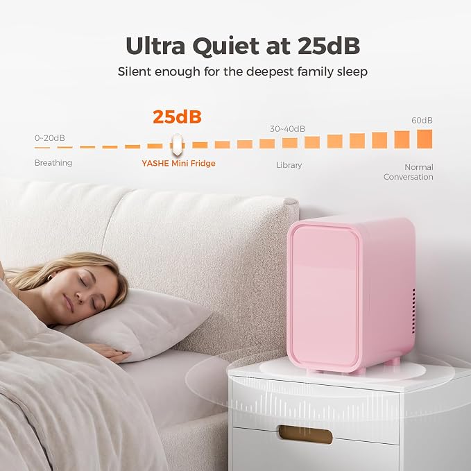 OSTBA Mini Fridge for Skincare, 6 Liter/8 Can 110V AC/ 12V DC Portable Thermoelectric Cooler Refrigerators for Bedroom, Skincare, Beverage, Office, Dorm Room and Car, Pink - Image 8