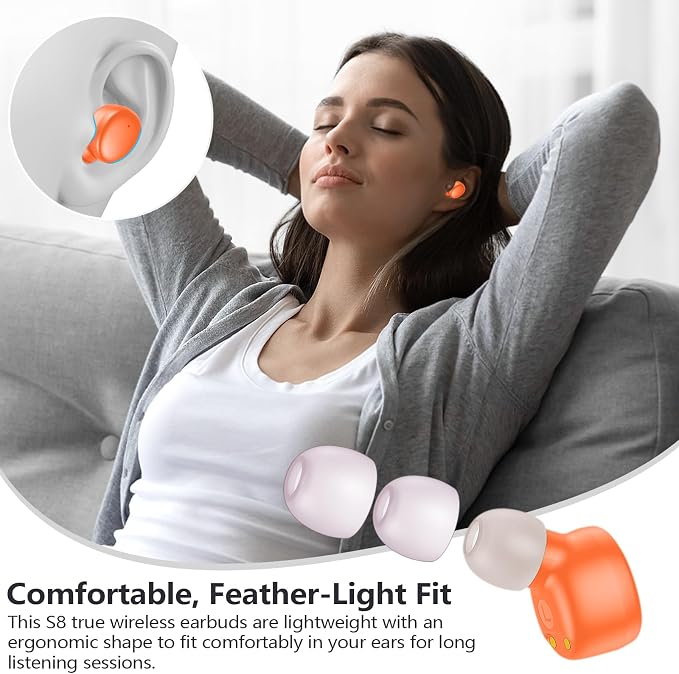 MOZOTER Mini Wireless Earbuds Bluetooth 5.3 in Ear Headphones Headsets | Light Weight,60Hrs Playtime Ear Buds with Charging Case,Smart Touch Control,Premium Sound with Deep Bass for Sport-Orange - Image 5