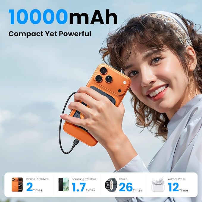 ummz for Magsafe Battery Pack 10000mAh,5-in-1 Magnetic Portable Charger with Wall Plug, Wireless Power Bank for Apple Watch,22.5W Fast Charging PowerBank for iPhone 17 Pro Max/16/15/14/13/12 Mini - Image 6