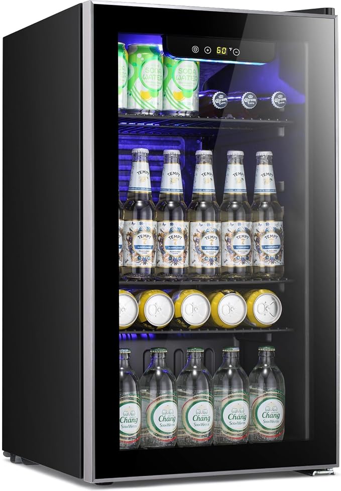Antarctic Star mini fridge -130 can beverage refrigerator cooler glass door for soda beer or wine, small drink dispenser for home, office bar 3.2cu.ft by AntarcticStar