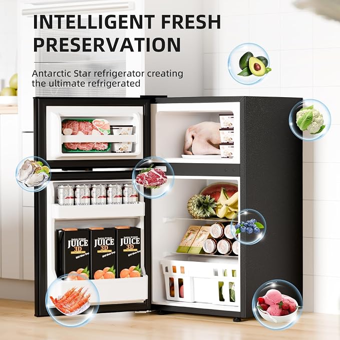 Antarctic Star Compact Refrigerator with Freezer,2 Door Mini Fridge,Adjustable Shelf,Small Fridge for Bedroom Office Dorm Kitchen,3.2 Cu.Ft.BLACK - Image 6