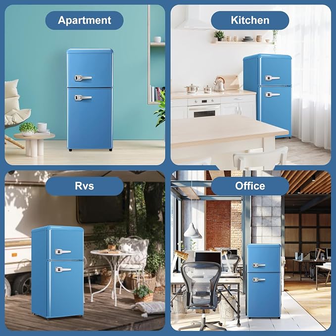Fridge with Freezer, 3.2 Cu.Ft Retro Double Door Refrigerator with 7 Level Thermostat, Adjustable Removable Glass Shelves for Bedroom Office Apartment Dorm Bar (BLUE, 3.2 Cu.Ft.) - Image 6