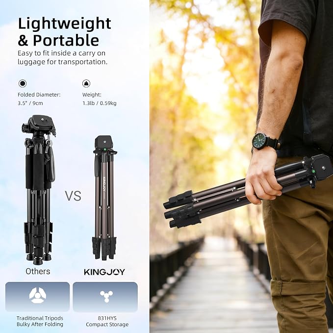 KINGJOY 71" Camera Tripod, Lightweight Travel Tripod - Image 3