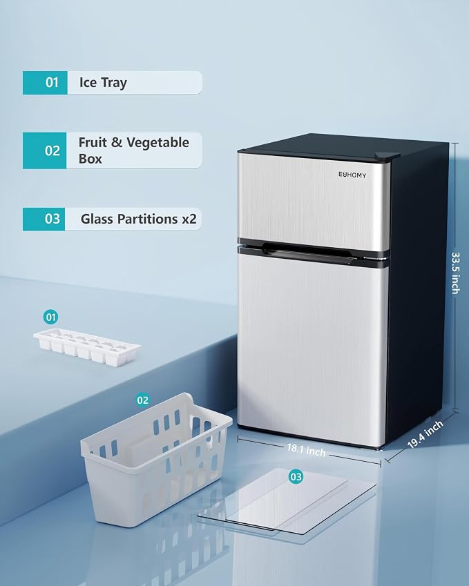 EUHOMY Mini Fridge with Freezer, 3.2 Cu.Ft Compact Refrigerator with freezer, 2 Door Mini Fridge with freezer For Dorm/Bedroom/Office/Apartment- Food Storage or Drink Beer(New Silver) - Image 8
