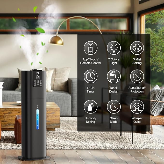 Smart Humidifiers Large Room Bedroom Home, 2.11Gal(8L) Quiet Top Fill Cool Mist Humidifier, Smart App & Remote Control, 3 Speed Humidifier with 360° Nozzle, Humidity Setting for Baby Office - Image 3