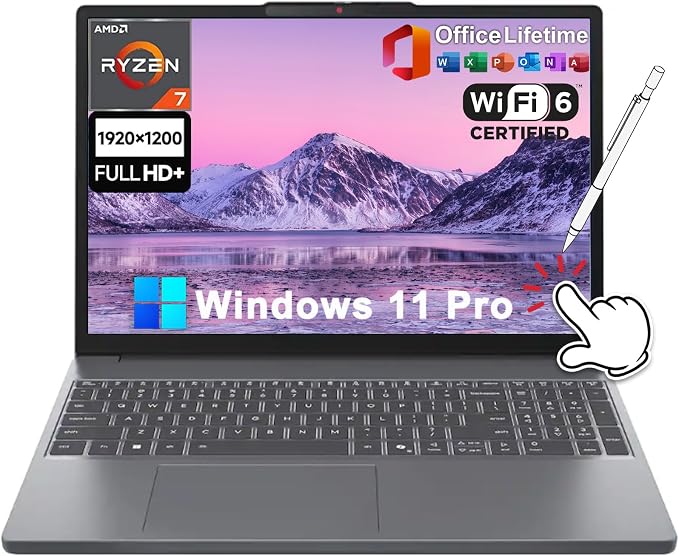Lenovo IdeaPad Slim 3 Copilot AI Business Laptop, Lifetime MS Office, 15.3" FHD+ WUXGA IPS Touchscreen, AMD 8-core Ryzen 7 170, 16GB DDR5 RAM 512GB PCIe SSD, Wi-Fi 6, Windows 11 Pro, w/Accessory by LENOVO