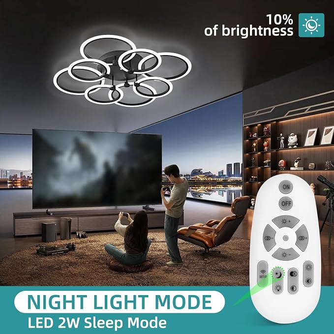 LED Ceiling Light, 8-Ring Modern Flush Mount Fixture, 145W Dimmable 3000K–6500K - Image 7