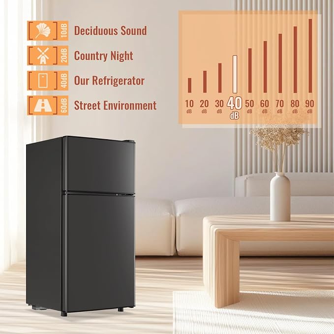 Mini Fridge with Double Doors 2.4 ft³ Small Refrigerator with Separate Freezer & 7 Adjustable Temperature Control, Tiny Size & Personal Fridge Ideal for Office Apartment Dorm Dark Grey - Image 8