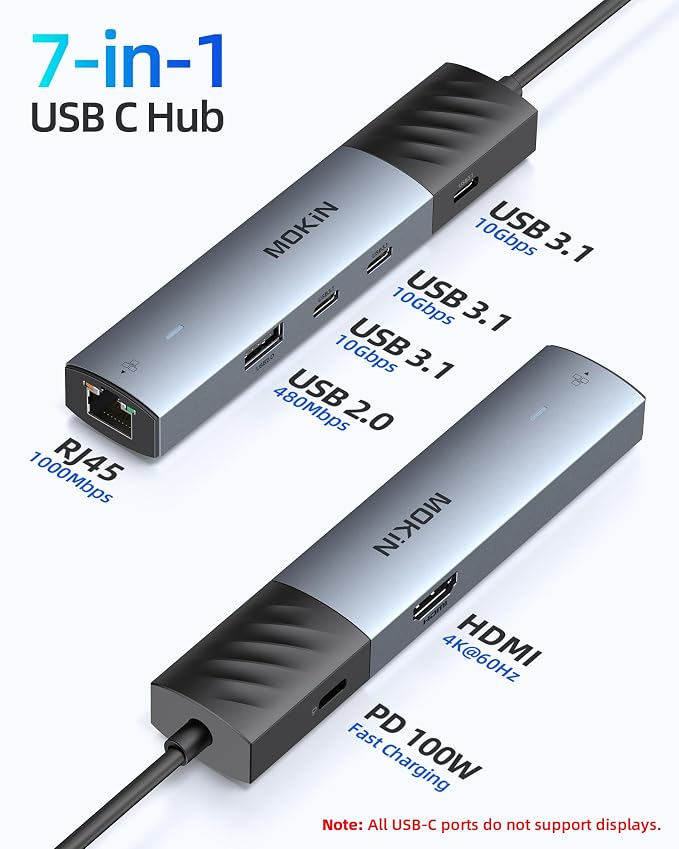 MOKiN 10Gbps USB C Hub Ethernet, 7 in 1 USB C Adapter - Image 2