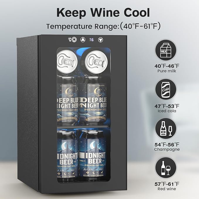 Electactic Wine Fridge Freestanding Counter-top, 12 Cans Wine Cellar Drink Cooler for Soda, Canned Beer, Adjustable Digital Temperature Control for Home Dorm Office, Black - Image 3