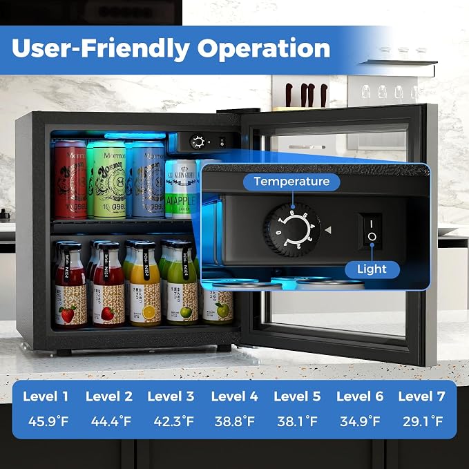 COSTWAY 1.3 Cu. Ft. Beverage Refrigerator Cooler, 55 Cans Mini Fridge | 12 Bottles Tempered Glass Door, Removable Shelf & Adjustable Temperatures, Compact Drink Cooler for Wine, Beer & Soda - Image 7