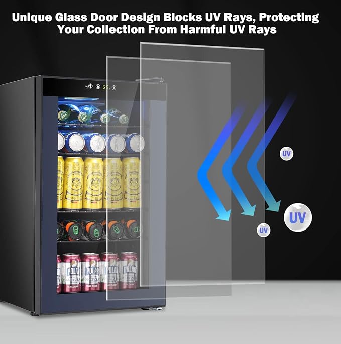 COWSAR Mini Fridge Cooler, 95 Can Beverage Refrigerator with Glass Door, ETL Approved Wine Fridge with Digital Temperature Control, LED Light for Home, Office, Bar, and Game Room - 2.6 Cu.Ft. Black - Image 4