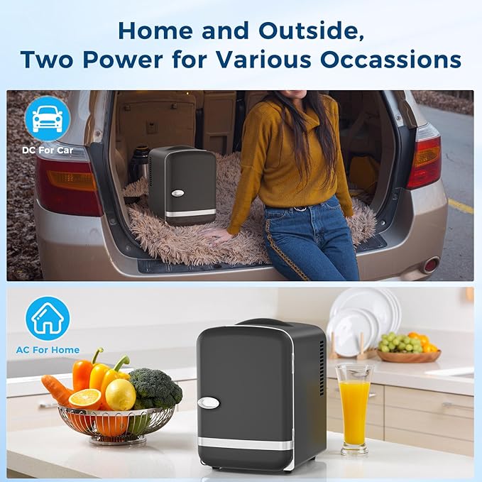 Antarctic Star 4L/6 Cans Compact Refrigerator,Portable Mini Fridge Skin Care,Cooler and Warmer for Bedroom,Car,Office & Dorm, Small Cooler for Cosmetics/Beverage/Food,BLACK - Image 2