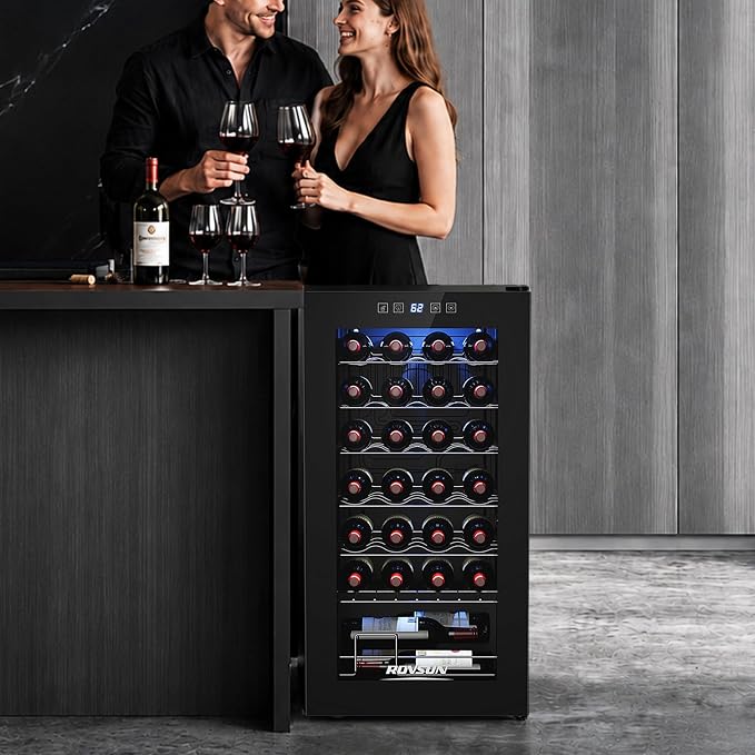 ROVSUN 28 Bottle Wine Fridge, Freestanding Compressor Wine Cooler Refrigerator, Beverage Wine Chiller with Digital Temperature Control & Double-layer Glass Door for Red White Wine, Champagne, Beer - Image 7