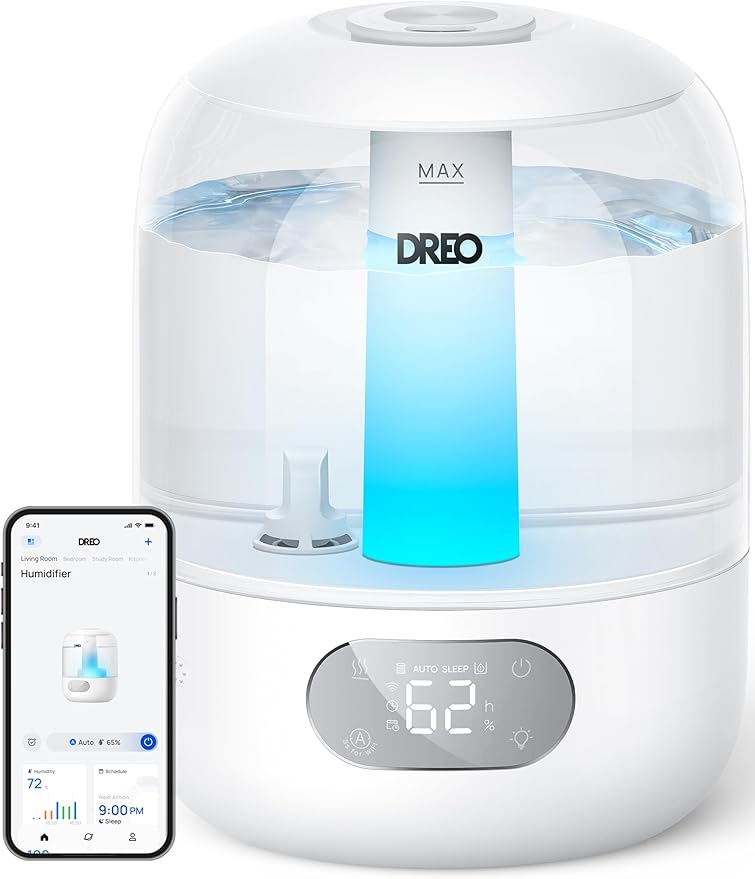 DREO Humidifiers for Bedroom, Cool Mist Ultrasonic Humidifier with 26dB Quiet & RGB Lighting, Top Fill 3L Tank, Easy Clean, 30 Hr Runtime for Home, Baby, Plant, Nursery, Work with Google/Alexa by DREO