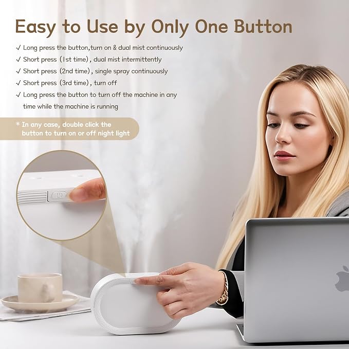 Small Dual Cool Mist Humidifiers for bedroom,500ml Mini Plant Humidifier indoor, Rechargeable Battery Powered Portable Desk Baby Humidifiers for Kids Room Home Baby Nursery, Office - Image 8