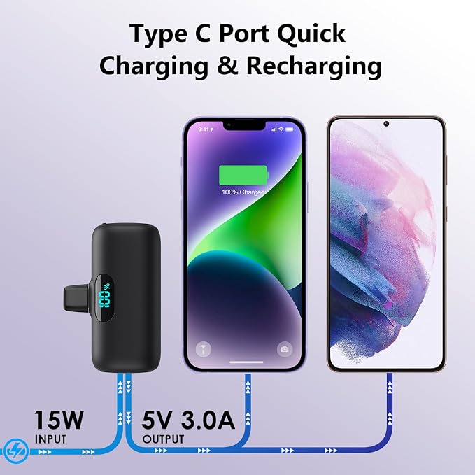 Mini Portable Charger for iPhone 14/13 Series,Upgraded 5000mAh PD Fast Charging Battery Pack,LCD Display Cute Power Bank Portable Phone Charger for iPhone 14/14 Pro Max/13/12 Pro/11/XS/XR/X/8/7/6 - Image 6