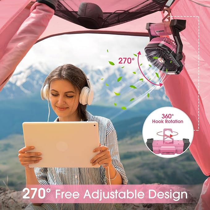ONLYNEW Portable Fan Rechargeable, 20000mAh Cordless Battery Powered Table Fan with LED Lantern, USB C Battery Operated for Camping Tent Office Beach Desk Fishing Travel Home - Image 4