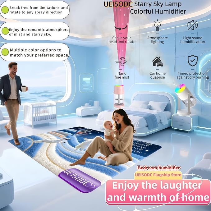 UEISODC bedroom humidifier, desktop USB humidifier, car air freshener, relieves tight skin, cough, nasal congestion, allergies and dry air，With automatic shutdown, silent operation - Image 3