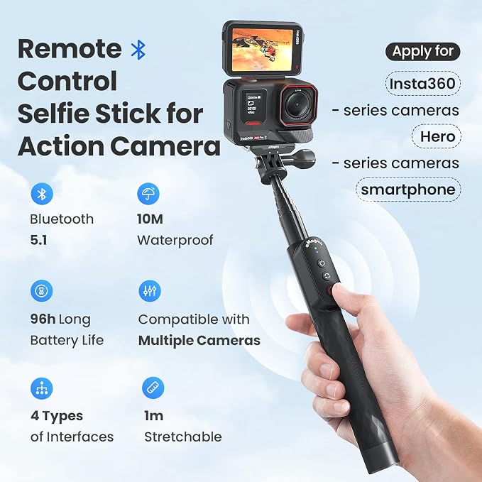 Remote Control Selfie Stick 100CM Stretchable Compatible - Image 2