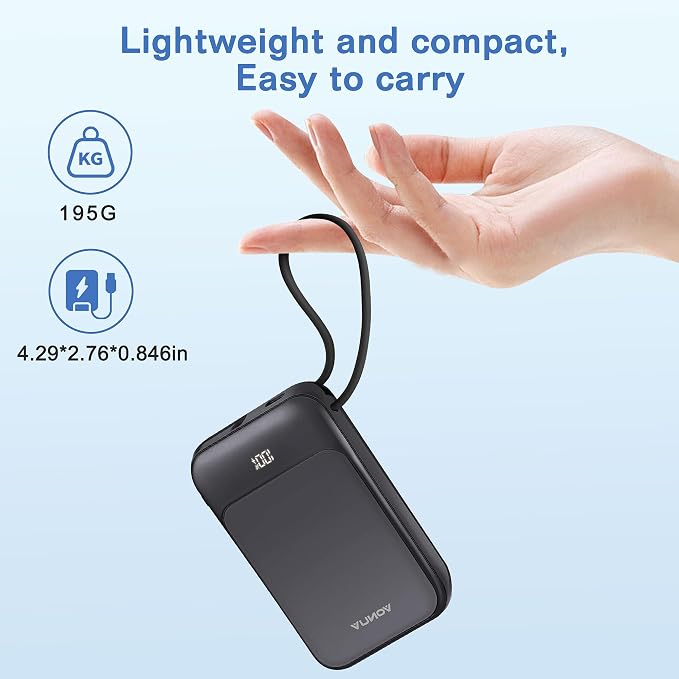 Magnetic Power Bank 10000mAh, Wireless Portable Charger with 15W Max Fast Charging & Built-in USB-C Cable, 22.5W PD LED Display Battery Pack Compatible with iPhone 17/16/15, Samsung Galaxy - Image 4