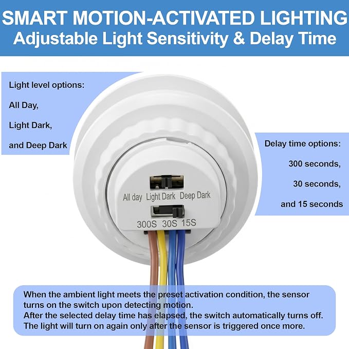 2 Pack PIR Motion Sensor Light Switch, AC 110-240V Adjustable LUX Light - Image 3