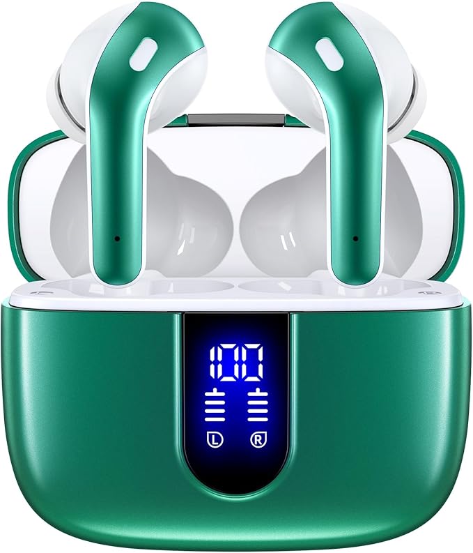 TAGRY Bluetooth Headphones True Wireless Earbuds 60H Playback LED Power Display Earphones with Wireless Charging Case IPX5 Waterproof in-Ear Ear buds with Mic for TV Smart Phone Laptop Computer Sports by TAGRY