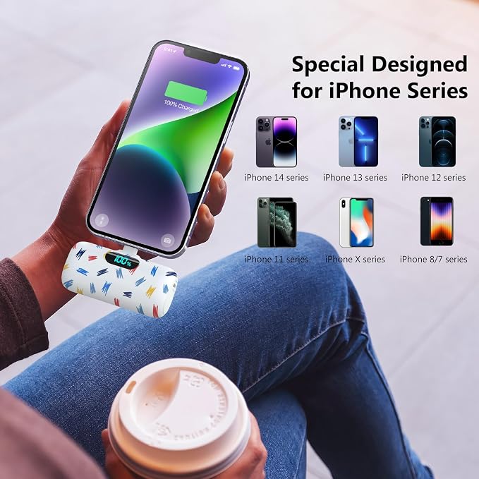 Mini Portable Charger for iPhone,5000mAh PD Fast Charging Battery Pack,LCD Display Cute Power Bank Portable Phone Charger for iPhone 14/14 Pro Max/13/13 Pro/12 Pro/11/XS/XR/X/8/7/6 - Image 2