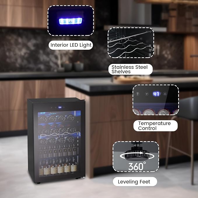 Electactic 37 Bottle Wine Fridge,Freestanding 145 Can Beverage Refrigerator with Smart Temperature Control，4.5 CU FT Quiet Mini Fridge with Child Lock Panel for Family Restaurant Bar, Black - Image 7