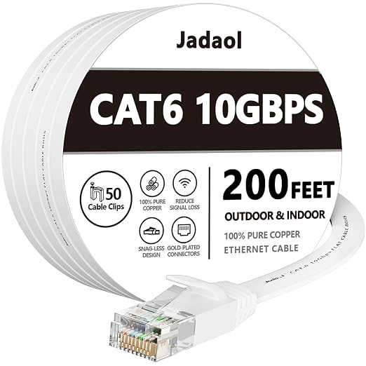 Jadaol Cat 6 Ethernet Cable 200 ft, 10Gbps Support Cat8 Cat7 Network, Flat RJ45 by Jadaol