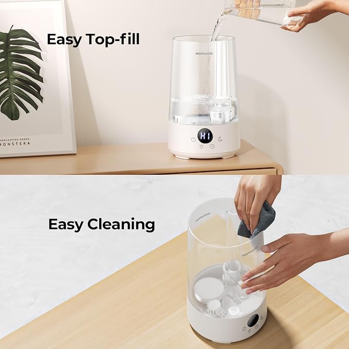 Homvana Humidifiers for Bedroom Home, 3.6 L Cool Mist Top-Fill 34H Super Long Time, Quiet 23dB, Baby Humidifier, Oil Diffuser for Large Room, House, Plant, Nursery, BPA FREE, Ultrasonic (Transparent) - Image 6
