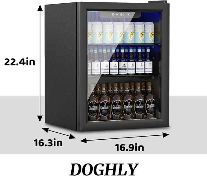 DOGHLY 1.7 Cu.ft Mini Fridge Glass Door, 72 Cans Beverage Refrigerator | Drink Fridge for Soda Beer Wine, Digital Temperature Control, Removable Shelf, Quiet Beverage Cooler for Office, Dorm, Bar - Image 3