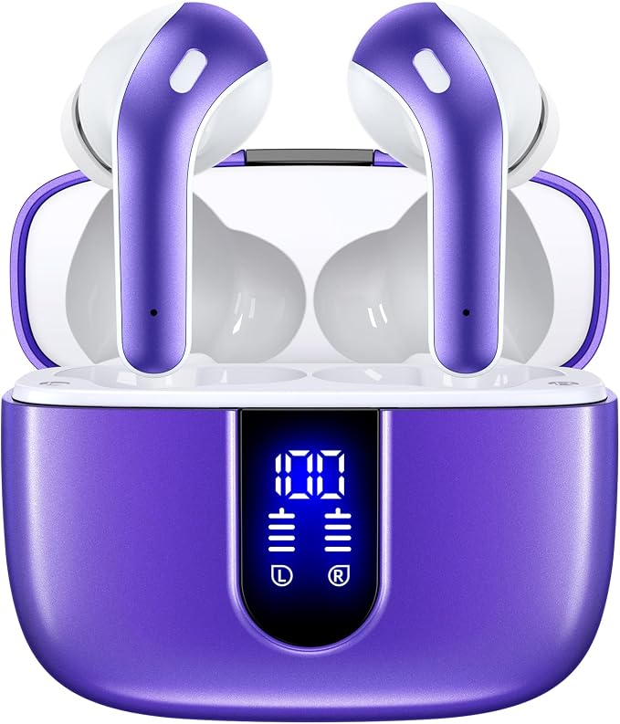 TAGRY Bluetooth Headphones True Wireless Earbuds 60H Playback LED Power Display Earphones with Wireless Charging Case IPX5 Waterproof in-Ear Ear buds with Mic for TV Smart Phone Laptop Computer Sports by TAGRY