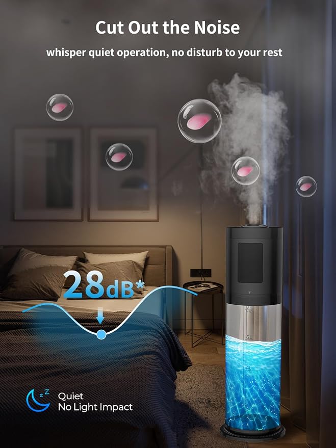 8L Humidifiers for Bedroom, 30dB Quiet, 500ft² Coverage, 60H Runtime, Top Fill, 3-in-1 Humidifier Large Room & Essential Oil Diffuser & Ambient Light, Sleep Mode, 16H Timer, Auto Shutoff Protection - Image 5
