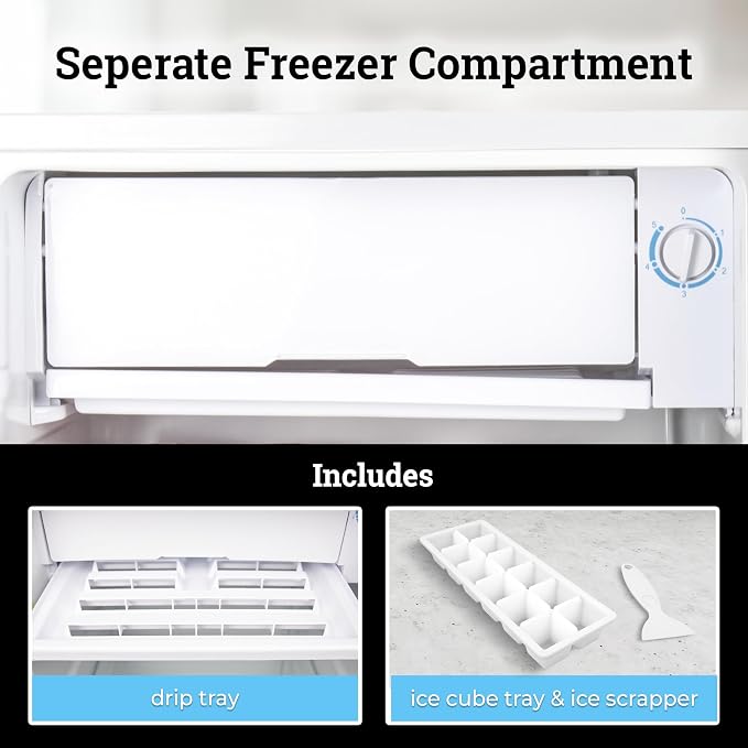 Igloo 2.6 Cu.Ft Mini Fridge with Freezer- Single Door Compact Refrigerator with Glass Shelves for Homes, Dorms & Offices- Keep Snacks, Drinks & Frozen Foods Cool with Temperature Control Fridge- White - Image 6