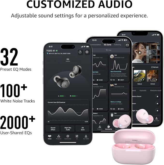 TOZO A1 Wireless Earbuds Bluetooth 5.3 Light Weight in Ear Headphones | IPX5 Waterproof, 2 Mics for AI Calls, Immersive Premium Sound Bass Ear buds with Charging Case, 32 Presets EQ via TOZO App - Image 8