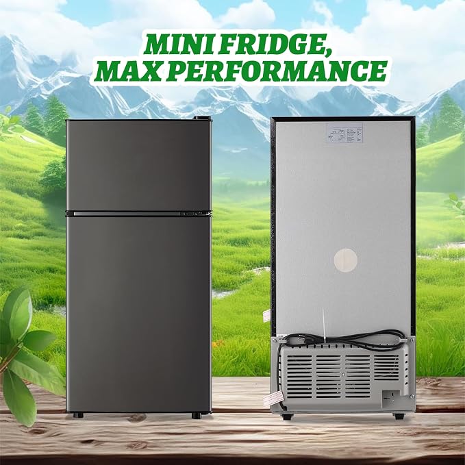 Mini Fridge with Top Freezer Apartment Size Dual Door Compact Small Refrigerator for Personal Use Small Mini Fridge with Egg tray, 7 Temperature Control For Dorm, Apatmet, Dark Grey - Image 9