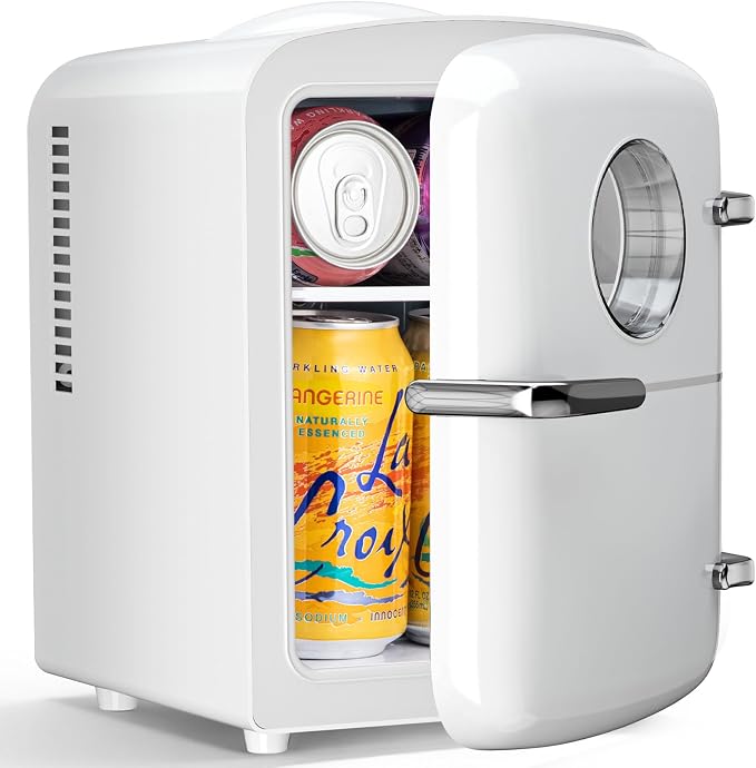 Antarctic Star Mini Fridge, 4L Capacity/6 Cans Portable Cooler and Warmer Compact Refrigerator, for Bedroom,Car,Office and Dorm, Small Cooler and Warmer for Cosmetics, Beverage and Food, White by AntarcticStar