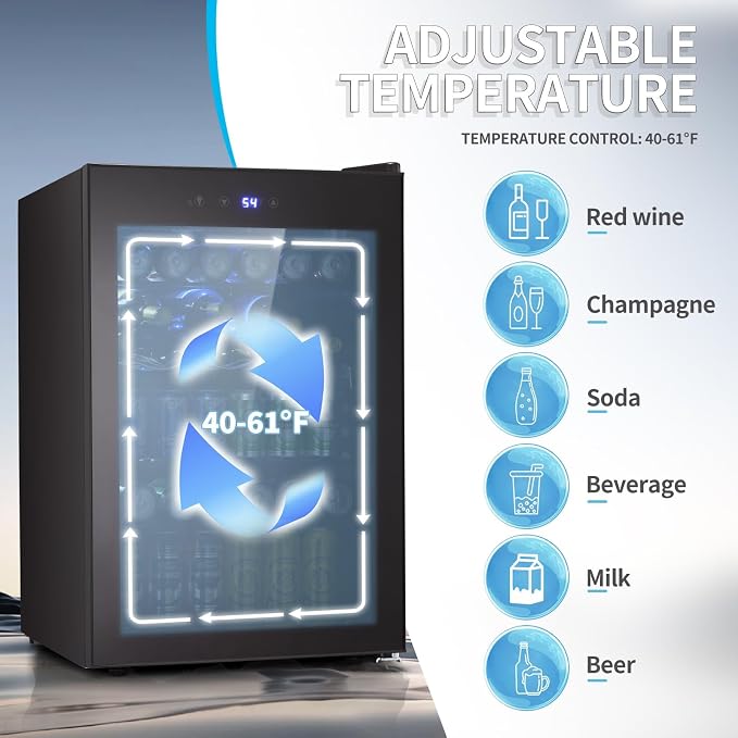 Antarctic Star Beverage Refigerator Cooler -145 Can Mini Fridge for Soda Beer or wine,with glass door, For Office or Bar with Adjustable Removable Shelves，4.5 Cu. Ft. (Black) - Image 3