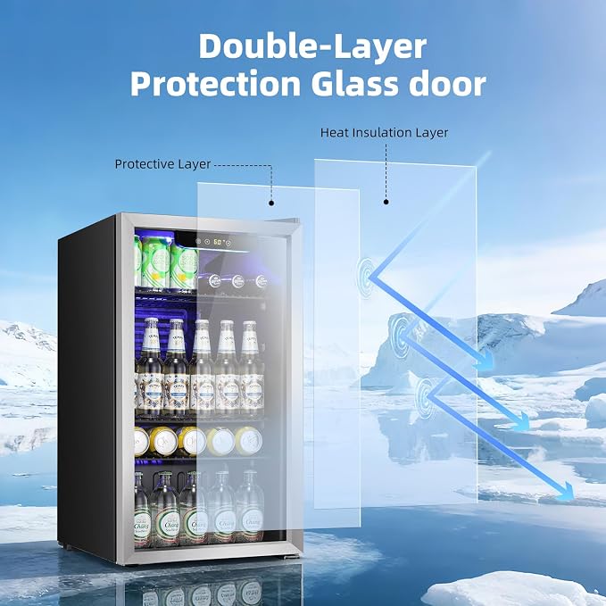 Antarctic Star Mini Fridge -130 Can Beverage Refrigerator for Soda Beer or Wine, Stainless steel door frame, for Office or Bar with Adjustable Removable Shelves, Silver, 3.1 Cu.Ft - Image 5