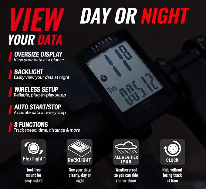 CATEYE Padrone Plus Bike Computer – Oversized Display Cyclocomputer, Wireless - Image 2