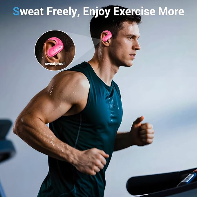 Sport Wireless Earbuds,60Hrs BT5.4 ENC IPX7 Waterproof Earhooks Deep Bass | 14.2mm drivers deliver rich stereo sound. Soft silicone ensures a secure, painless fit for long workouts. - Image 2