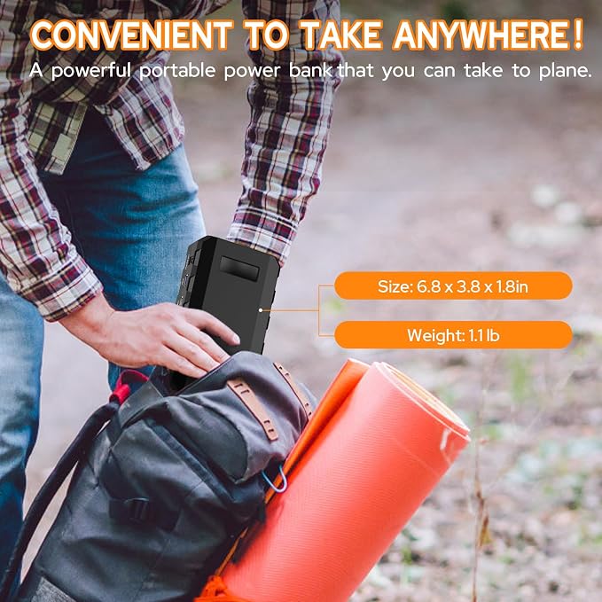 powkey 88Wh Portable Power Station 24000mAh Camping Solar Generator(Solar Panel Not Included) Lithium Battery Power 110V/65W AC, DC, USB QC3.0 for Home Camping Emergency Backup Black - Image 5