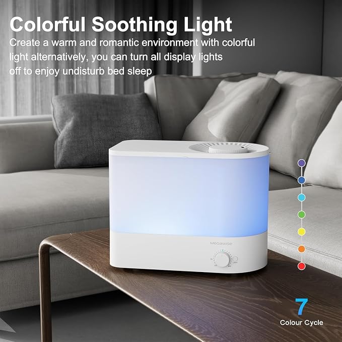 MEGAWISE 2025 Humidifier, 6L Large Capacity, 50H Runtime, Enjoy ultra-quiet, cool mist for your bedroom, nursery, or indoor plants. Top-fill design for effortless convenience (White) - Image 6