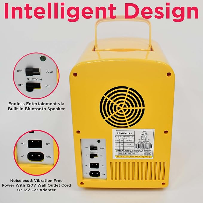 Frigidaire Curtis EFMIS151 Mini Portable Compact Personal Cooler Fridge, 4 Liter Capacity, 6 Cans, Makeup, Skincare, Freon-Free & Eco Friendly, Includes Home Plug & 12V Car Charger, Yellow - Image 6