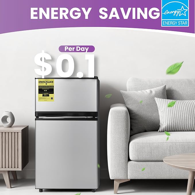 Tehanld 3.6 Cu.Ft Mini Fridge with Freezer for Dorm Office, Silver | Double Door Compact Refrigerator with Low Noise Technology, Removable Shelves for Bedroom and Apartment Storage - Image 4